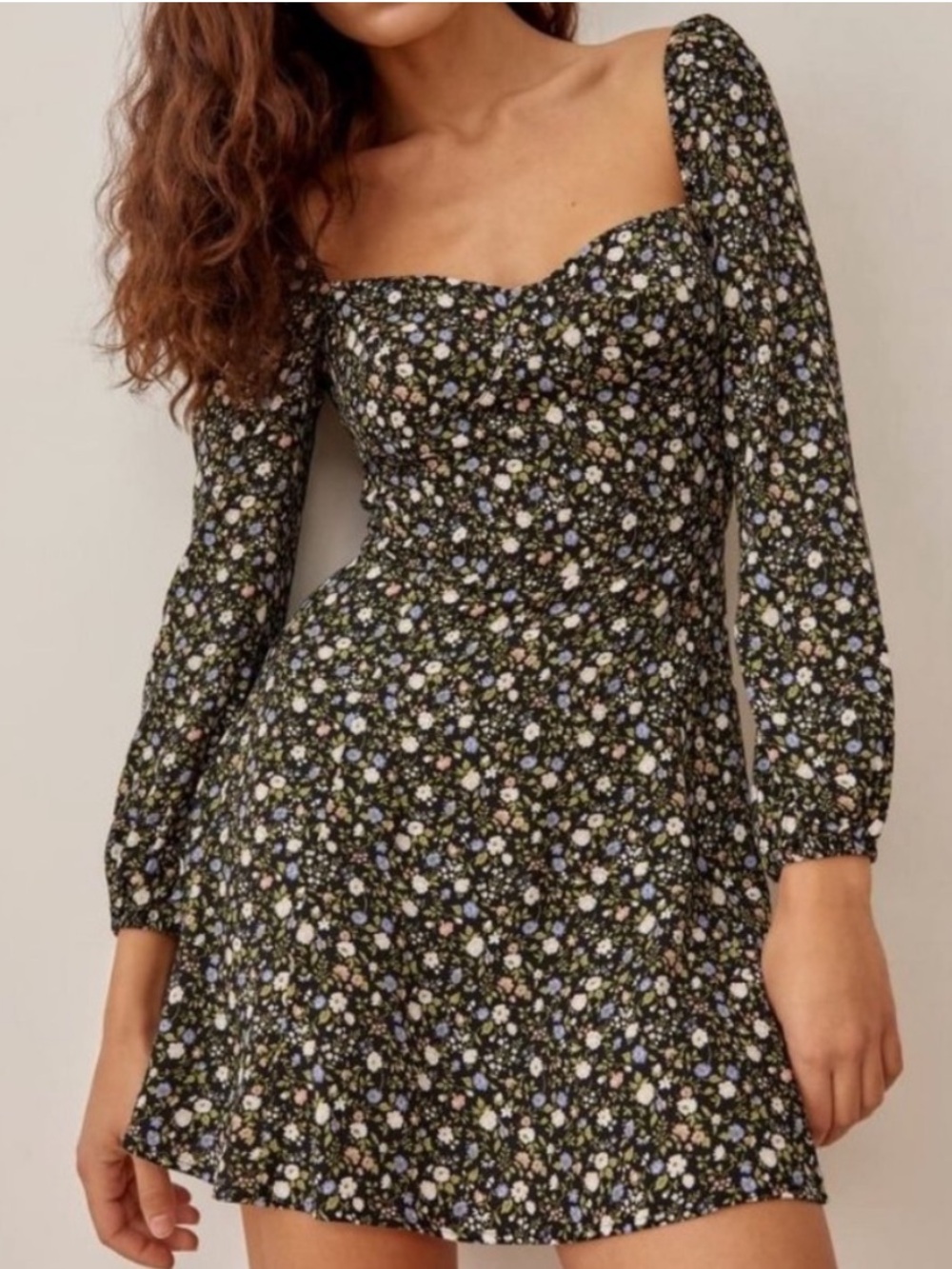 Reformation Mochi Mini Dress Esprit Black Ditsy Floral Print 8